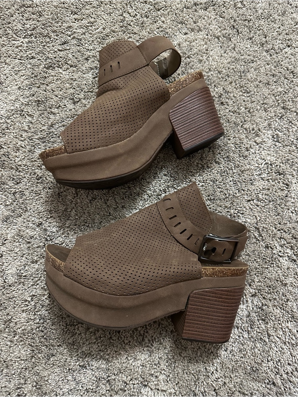 Pierre Dumas Brown Perforated Platform Mule Sandals